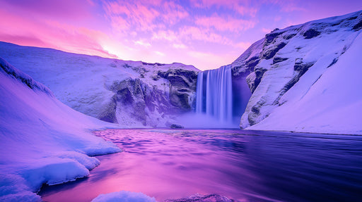 Purple Snowy Waterfall Living Room Mural Wallpaper | Serene Dramatic Decoration