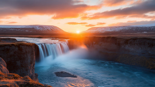 Orange Waterfall Living Room Mural Wallpaper | Energetic Serene