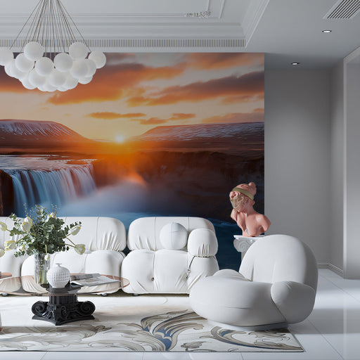 Orange Waterfall Living Room Mural Wallpaper | Energetic Serene