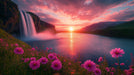 Sunset Waterfall Living Room Mural Wallpaper | Dramatic Serenity Decoration