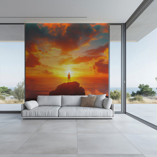 Solitary Sunset Living Room Mural Wallpaper | Inspiring Peace Decoration
