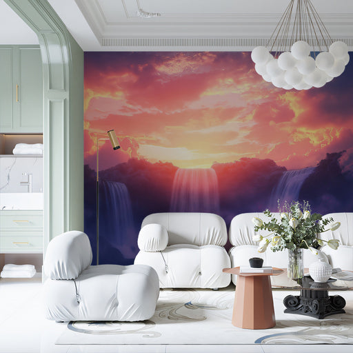 Multicolor Waterfall Living Room Mural Wallpaper | Energetic Tranquility Decoration