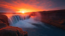 Orange Sunset Waterfall Living Room Mural Wallpaper | Warm Dynamism Decoration