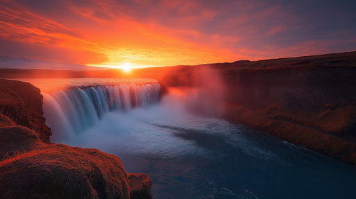 Orange Sunset Waterfall Living Room Mural Wallpaper | Warm Dynamism Decoration