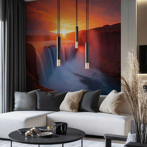 Orange Sunset Waterfall Living Room Mural Wallpaper | Warm Dynamism Decoration