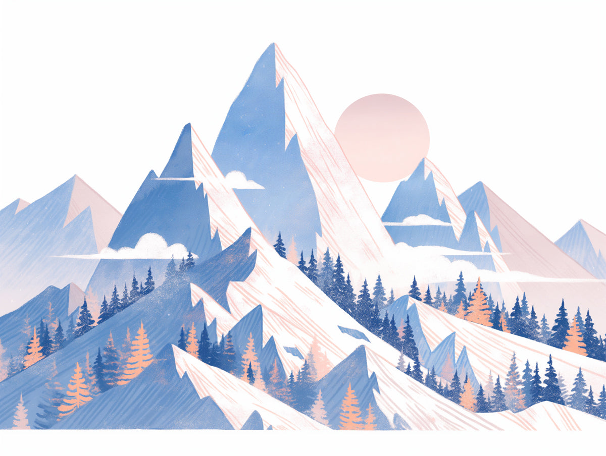 Blue Mountain and Sun Mural Wallpaper for a living room | Blue, Orange and White  Mountain