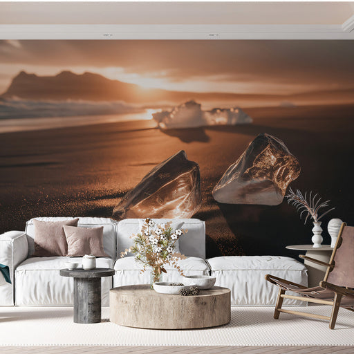Golden Iceberg Living Room Mural Wallpaper | Warm Exotic Decoration