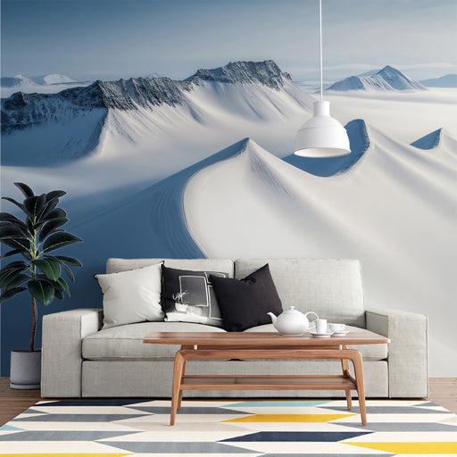Snowy Dunes Living Room Mural Wallpaper | Serene Arctic Decoration