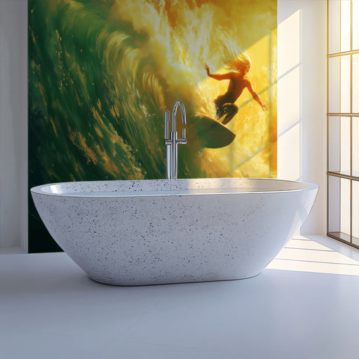 Golden Wave Bathroom Mural Wallpaper | Energetic Warm Decoration