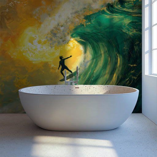 Golden Wave Bathroom Mural Wallpaper | Energetic Warm Decoration