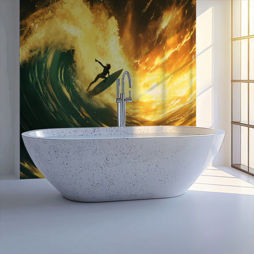 Golden Wave Bathroom Mural Wallpaper | Energetic Warm Decoration