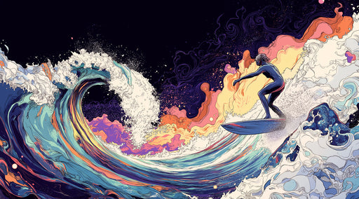 Cosmic Surf Bathroom Mural Wallpaper | Mystical Vibrant Decoration