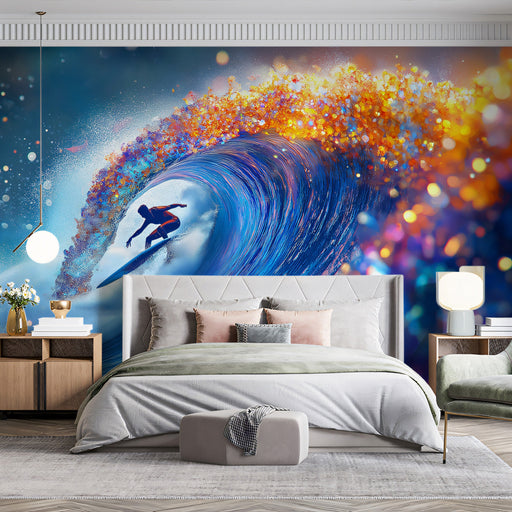 Cosmic Wave Bedroom Mural Wallpaper | Dreamy Lively Decoration