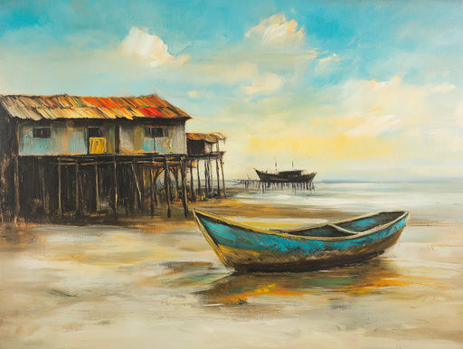 Coastal Shack Living Room Mural Wallpaper | Rustic Beachy Decoration