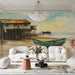 Coastal Shack Living Room Mural Wallpaper | Rustic Beachy Decoration