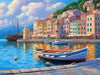 Coastal Harbor Living Room Mural Wallpaper | Vibrant Coastal Decoration