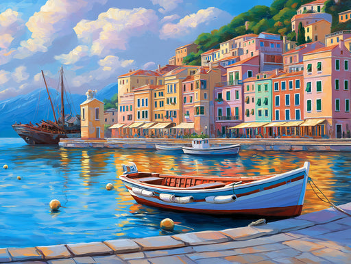 Coastal Harbor Living Room Mural Wallpaper | Vibrant Coastal Decoration