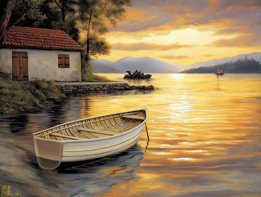 Lakeside Sunset Living Room Mural Wallpaper | Serene Warm Decoration