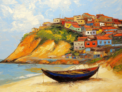 Cliffside Village Bedroom Mural Wallpaper | Colorful Charming Decoration