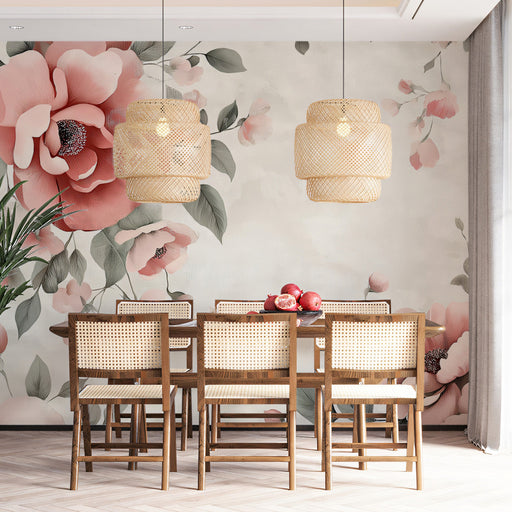Pink Floral Dining Mural Wallpaper | Soft Romantic Decoration