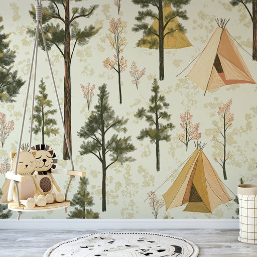 Camping Forest Nursery Mural Wallpaper | Playful Natural Decoration