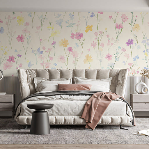 Pastel Floral Bedroom Mural Wallpaper | Soft Serene Decoration