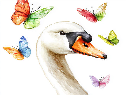 Colorful Butterfly Swan Nursery Mural Wallpaper | Lively Enchanting Decoration