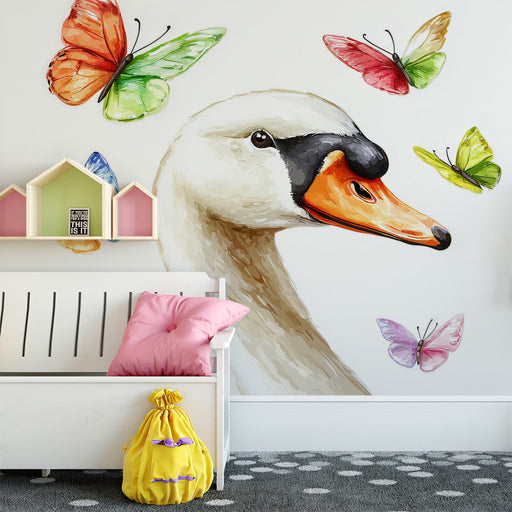 Colorful Butterfly Swan Nursery Mural Wallpaper | Lively Enchanting Decoration