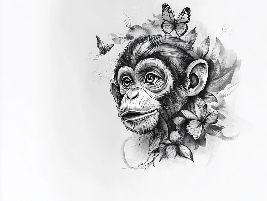 Monochrome Chimpanzee Mural Wallpaper | Bold Artistic Decoration