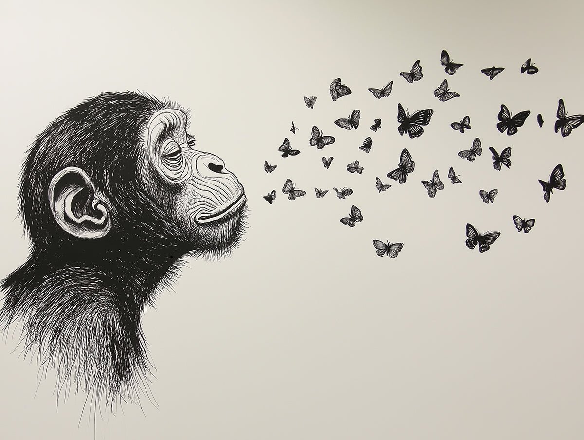 Butterfly Chimpanzee Bedroom Mural Wallpaper | Mysterious Artistic Decoration