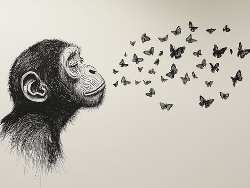 Butterfly Chimpanzee Bedroom Mural Wallpaper | Mysterious Artistic Decoration
