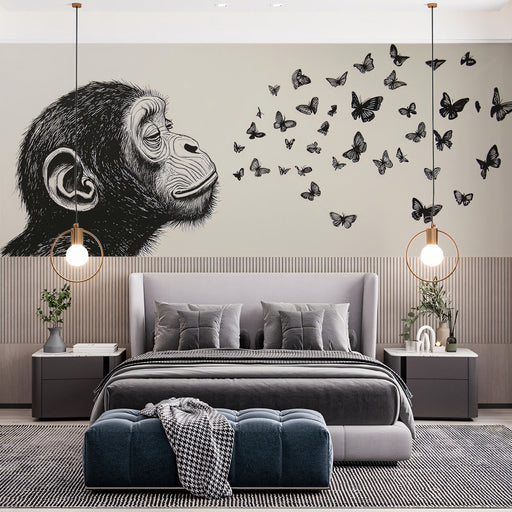 Butterfly Chimpanzee Bedroom Mural Wallpaper | Mysterious Artistic Decoration