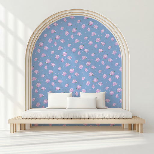 Blue Rose Bedroom Mural Wallpaper | Calming Dreamy Decoration