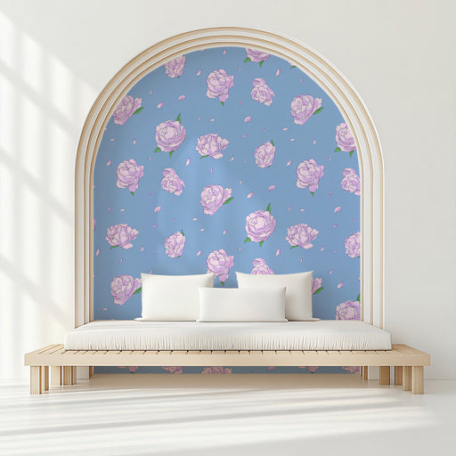 Blue Rose Bedroom Mural Wallpaper | Calming Dreamy Decoration