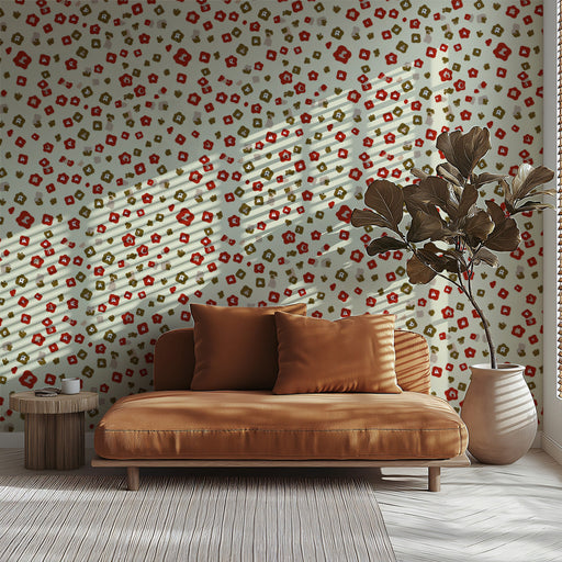 Geometric - Floral Retro - Inspired Cozy Wallpaper for Living Rooms