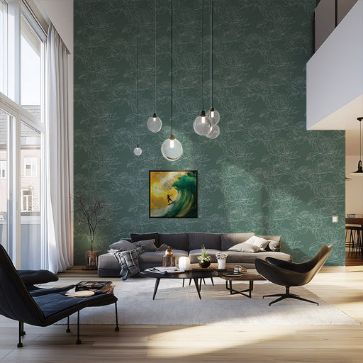 Green Floral Pattern- Sketch Modern - Eclectic Wallpaper 