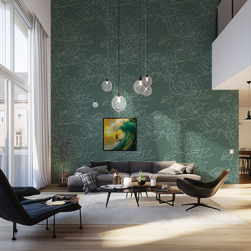 Green Floral Pattern- Sketch Modern - Eclectic Wallpaper 