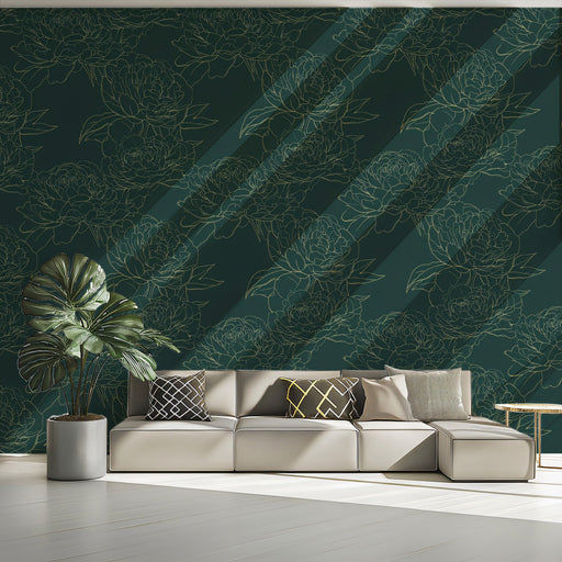 Green Floral Pattern- Sketch Modern - Eclectic Wallpaper 
