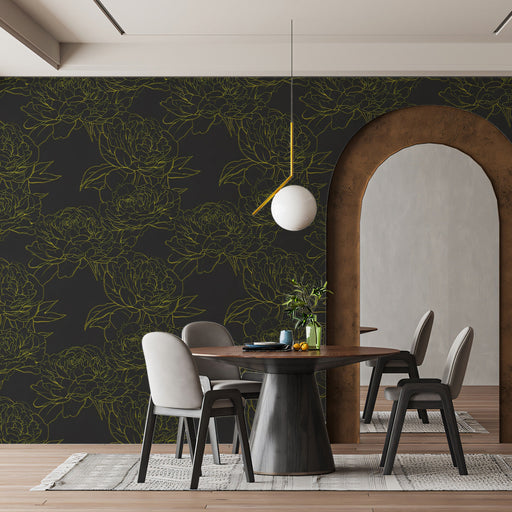 Green Floral Pattern- Sketch Modern - Eclectic Wallpaper 