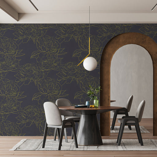 Green Floral Pattern- Sketch Modern - Eclectic Wallpaper 