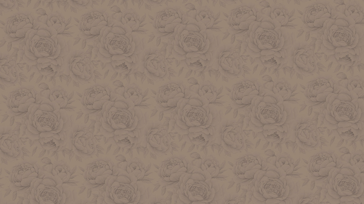 Subtle Floral Mural Wallpaper | Taupe Rose Pattern on Matte Brown