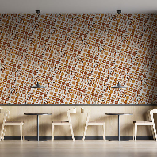Retro - Inspired Geometric Earthy Wallpaper for Cafes or Retro - Themed Spaces