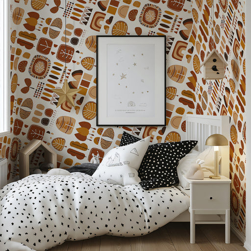 Retro - Inspired Geometric Earthy Wallpaper for Cafes or Retro - Kid's Spaces