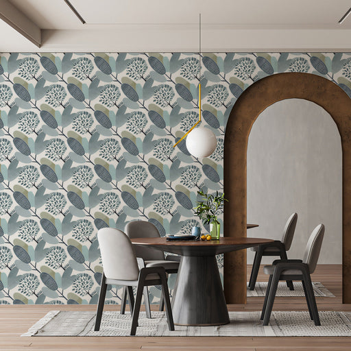 Leafy Geometric Modern - Organic Wallpaper for Dining Rooms or Living Rooms