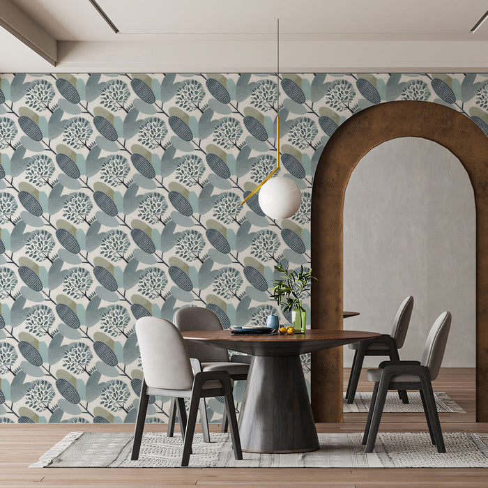 Leafy Geometric Modern - Organic Wallpaper for Dining Rooms or Living Rooms