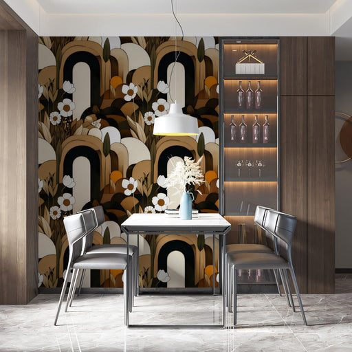 Art Deco - Inspired Arch & Floral Wallpaper for Dining Rooms or Entryways