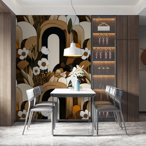 Art Deco - Inspired Arch & Floral Wallpaper for Dining Rooms or Entryways
