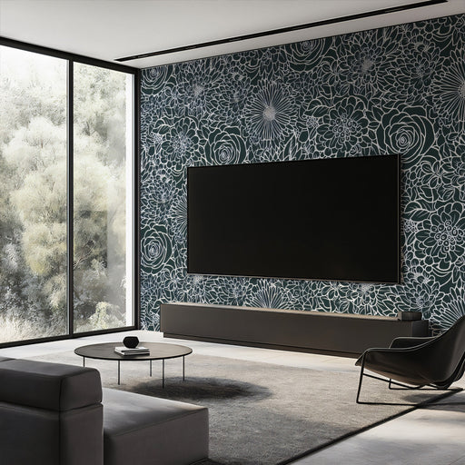 Dark Floral Silhouette Pattern Wallpaper for Living Rooms