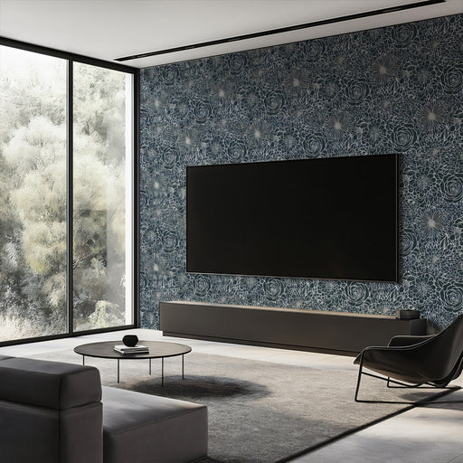 Dark Floral Silhouette Pattern Wallpaper for Living Rooms