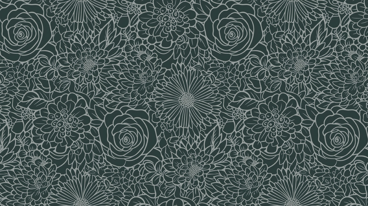 Dark Green Floral Pattern- Artistic Wallpaper for Bedrooms